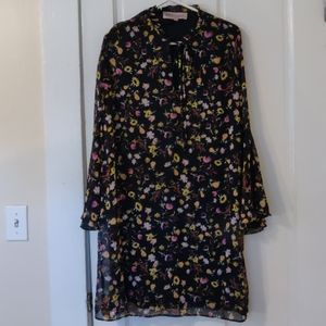 Long Black & Floral Print Dress